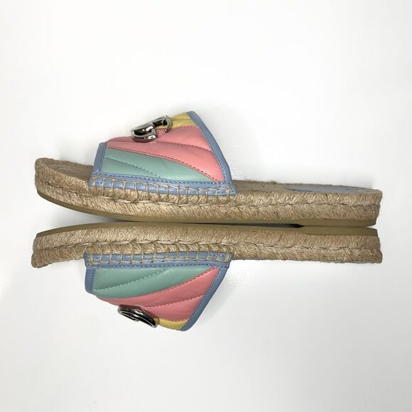 Gucci Pilar Marmont GG Espadrille Sandals EU 38 US 8 Pastel Stripe Flat Slide - Picture 5 of 11
